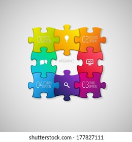 Simple Infographic puzzle template. Vector illustration for workflow layout, diagram, number options, web design