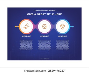 Plantilla infográfica simple con 3 pasos de fondo azul degradado, Ilustración vectorial infográfica moderna