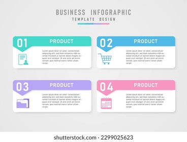 simple infographic template 4 product options pastel color squares The bottom white icon on a white background and a gray gradient background. Design for marketing, project, finance