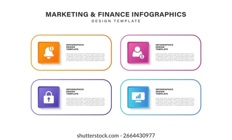 Einfache Infografik-Vorlage mit 4 Schritten oder Optionen. Datenvisualisierung, Berichtslayout, Präsentationsfolie für Unternehmen