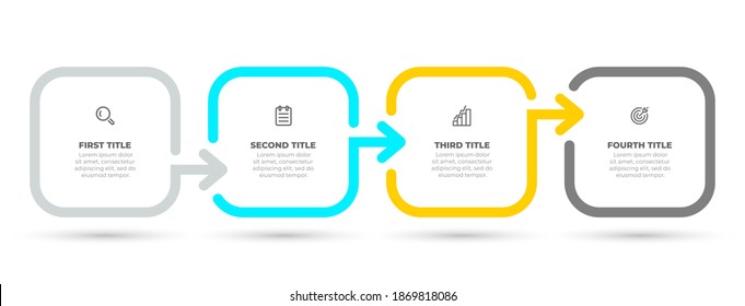 Simple infographic template design with arrow and marketing icons. Business concept with 4 options or steps. Vector illustration.