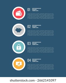 Einfache Infografik-Vorlage mit vier Schritten oder Optionen. Vertikale Gestaltung von Geschäfts- und Marketinginfografiken