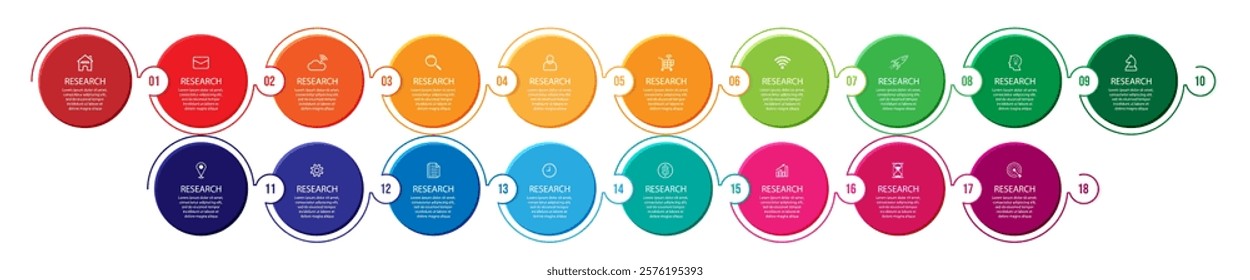 simple infographic vector with 18 interconnected parts, there are icons, numbers and colors that are good for your business