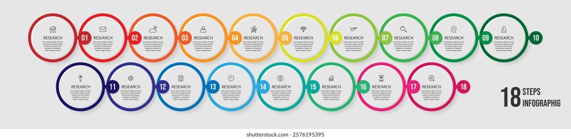 simple infographic vector with 18 interconnected parts, there are icons, numbers and colors that are good for your business