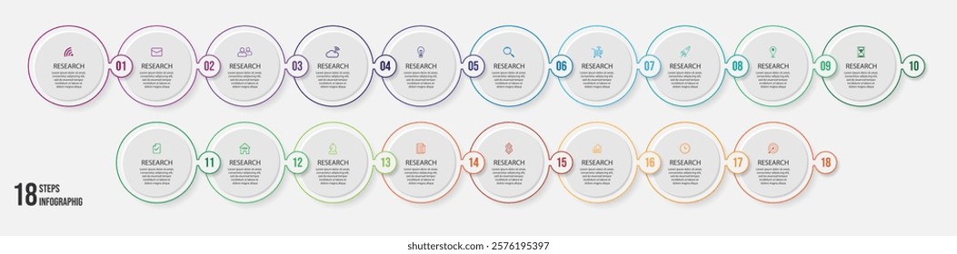 simple infographic vector with 18 interconnected parts, there are icons, numbers and colors that are good for your business