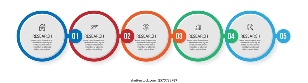 simple infographic vector design with 5 interconnected parts, there are icons, numbers and colors that are good for your business