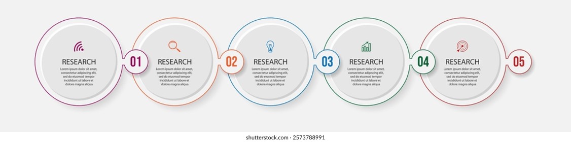 simple infographic vector design with 5 interconnected parts, there are icons, numbers and colors that are good for your business