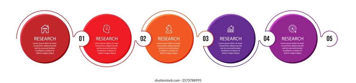 simple infographic vector design with 5 interconnected parts, there are icons, numbers and colors that are good for your business