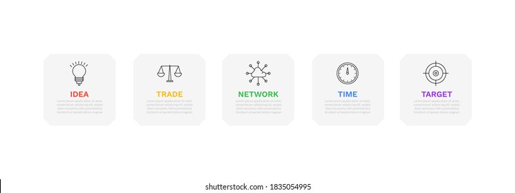 Diseño simple de infografías con cinco pasos. Plantilla de proceso de gráfico. Vector moderno para proyectos y presentaciones de empresas o empresas. 