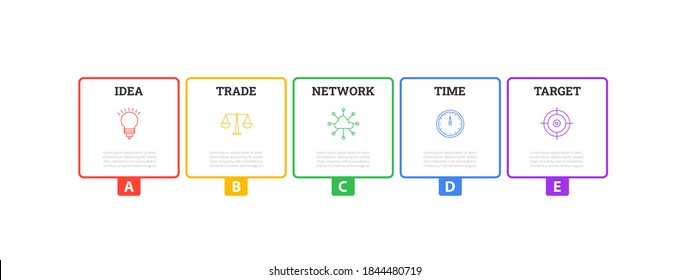 Einfaches Infografik-Design mit fünf Schritten. Diagramm-Prozessvorlage. Moderner Vektor für Firmenprojekte und Präsentationen. 