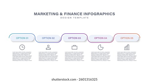 Simple infographics design template with 5 steps and icons.