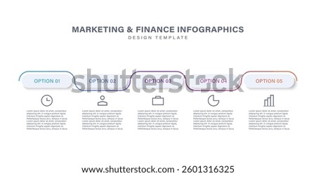 Simple infographics design template with 5 steps and icons.