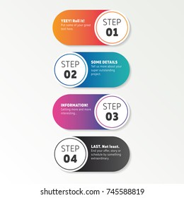 Simple infographics numbered option template. Perfect as a steps for your shopping card, timeline template or else. Made in flashy gradient colors.