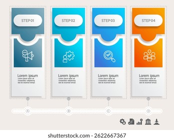plano de fundo do fluxo de trabalho de negócios da linha de tempo do infographics simples com ícone de negócios 4 etapas para relatório, ilustração do vetor de apresentação