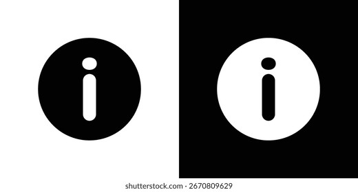 Simple information icons in black and white circles, isolated on white and black backgrounds. Perfect for websites and apps.