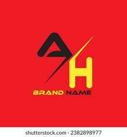 simple initial abstract modern vector templet black and yellow color ah letter creative logo art work on red color background
