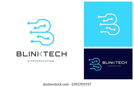 Simple Initial Letter B with digital technology wire link internet connection logo design