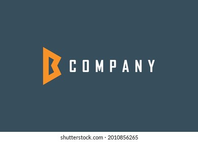 Simple Initial Letter B Logo. Orange Geometric Shape with Double Right Arrows isolated on Blue Background. Usable for Business and Branding Logos. Flat Vector Logo Design Template Element.