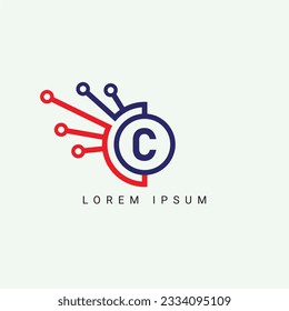 Logo De La Letra Inicial Simple C. Azul Circular redondeada Línea Infinito Estilo aislado en fondo azul. Usable para Logos de Negocios y Tecnología. Plantilla de diseño de logotipos de vectores planos