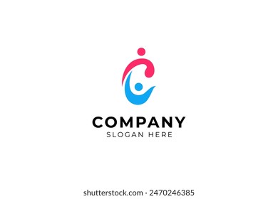 Simple Initial Letter C People Care for people together, teamwork community logo design vector