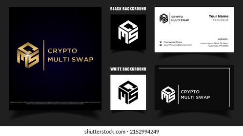 Simple Initial Letter CMS Crypto Market Swap Logo With Business Card Template