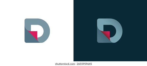 Letra inicial simples D com folha ondulada para design de logotipo de página impressa em papel