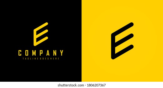 Simple Initial Letter E Logo. Yellow and Black Geometric Square Line isolated on Double Background. Usable for Business and Branding Logos. Flat Vector Logo Design Template element