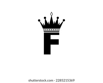 Simple Initial Letter F with Crown Logo. Letter and Crown vector isolated on white Background. Usable for Business, Travel, fashion, and Technology Logos. Flat Vector Logo Design Template Element.