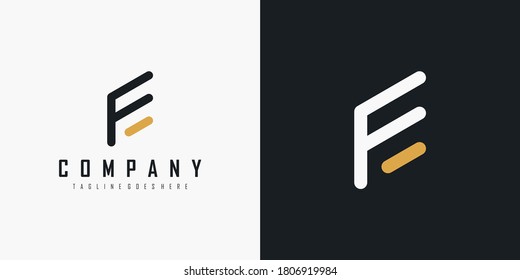 Simple Initial Letter F and E Linked Logo. Black and Gold Geometric Square Line isolated on Double Background. Usable for Business and Branding Logos. Flat Vector Logo Design Template element