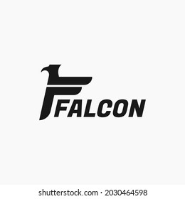 Simple Initial letter F with Eagle Falcon Hawk Phoenix Head logo design
