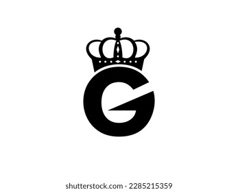 Simple Initial Letter G with Crown Logo. Letter and Crown vector isolated on white Background. Usable for Business, Travel, fashion, and Technology Logos. Flat Vector Logo Design Template Element.