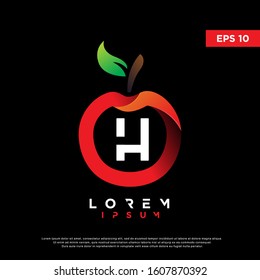 simple initial letter h inside apple fruit logo. modern icon, template design