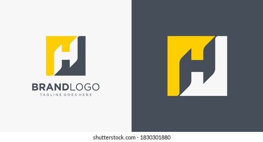 Simple Initial Letter H Logo. Yellow and Grey Square Shape with Negative Space H Letter isolated on Double Background. Usable for Business and Branding Logos. Flat Vector Logo Design Template Element.