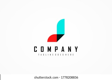 Einfaches Logo für den Anfangsbuchstaben J. Blau und roter geometrischer Origami-Stil einzeln auf weißem Hintergrund. Für Unternehmens- und Branding-Logos geeignet. Flaches Vectorlogo-Design-Vorlagenelement