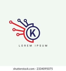 Simple Initial Letter K Logo. Blue Circular Rounded Line Infinity Style isolated on Blue Background. Usable for Business and Technology Logos. Flat Vector Logo Design Template