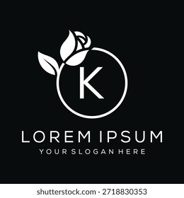 Einfache Anfangsbuchstabe K Rose Blume Blätter Kreis Logo Design Inspiration