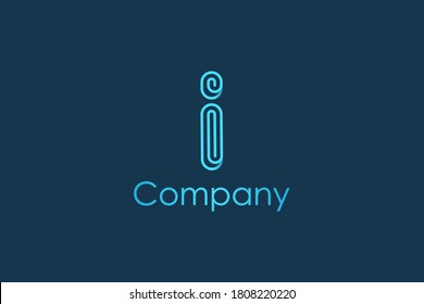 Simple Initial Letter I Logo. Blue Monogram Linear Rounded Clip Style with Dot isolated on Blue Background. Usable for Business and Branding Logos. Flat Vector Logo Design Template Element