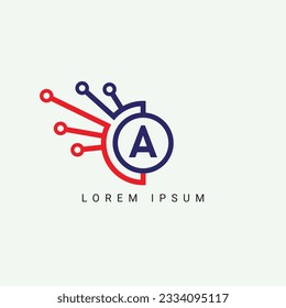 Simple Initial Letter A Logo. Blue Circular Rounded Line Infinity Style isolated on Blue Background. Usable for Business and Technology Logos. Flat Vector Logo Design Template