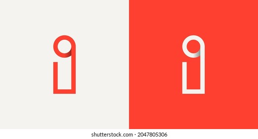 Simple Initial Letter I Logo. Red and White Geometric Shape Monoline Origami Style isolated on Double Background. Usable for Business and Branding Logos. Flat Vector Logo Design Template Element