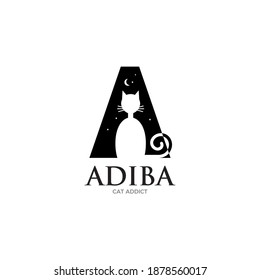 simple initial A letter logo template with silhouette of a cat suitable for pet shop or cat lover
