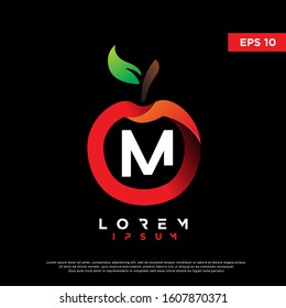 simple initial letter m inside apple fruit logo. modern icon, template design