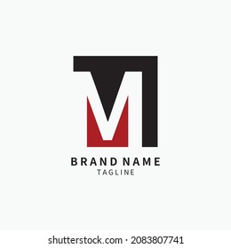 Simple Initial Letter M Logo Monogram , Black and Red Isolated on Grey Background, Minimalist Symbol,Emblem, Sign Vector Design