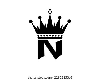Simple Initial Letter N with Crown Logo. Letter and Crown vector isolated on white Background. Usable for Business, Travel, fashion, and Technology Logos. Flat Vector Logo Design Template Element.