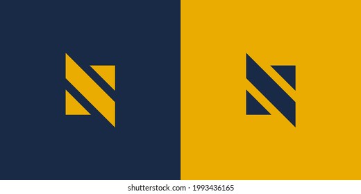 Simple Initial Letter N and S Logo. Blue and Yellow Geometric Shape isolated on Double Background. Usable for Business and Branding Logos. Flat Vector Logo Design Template Element.