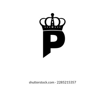 Simple Initial Letter P with Crown Logo. Letter and Crown vector isolated on white Background. Usable for Business, Travel, fashion, and Technology Logos. Flat Vector Logo Design Template Element.