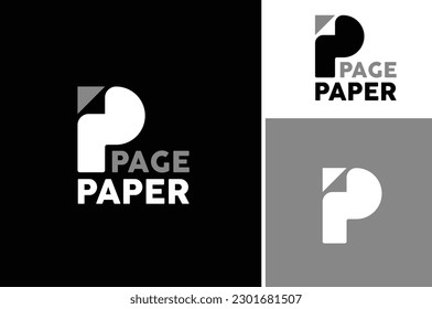 Simple Initial Letter P with Curl Sheet for Paper Print Page logo design