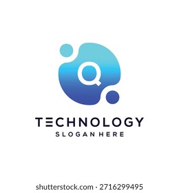 Concepto de icono de diseño de logotipo de Internet de red de tecnología digital Q letra inicial simple