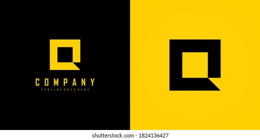 Simple Initial Letter Q Logo. Yellow and Black Geometric Square Shape isolated on Double Background. Usable for Business and Branding Logos. Flat Vector Logo Design Template element