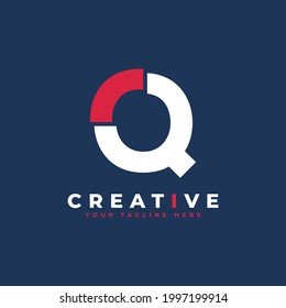 Simple Initial Letter Q Logo. White and Red Shape A Letter Cutout Style. Usable for Business and Branding Logos. Flat Vector Logo Design Ideas Template Element.