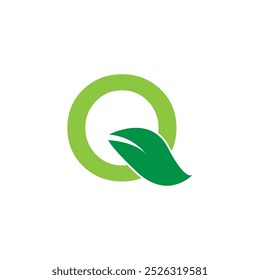 Simple Initial Letter Q Logo isolated. Q organic logo design with green color, Usable for Business and Branding Logos. Flat Vector Logo Design Template Element